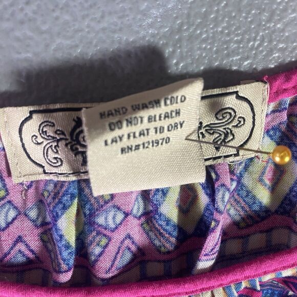 Anthropologie FLYING TOMATO Blouse Cold Shoulder Short Sleeve Aztec Womens M - Picture 10 of 10